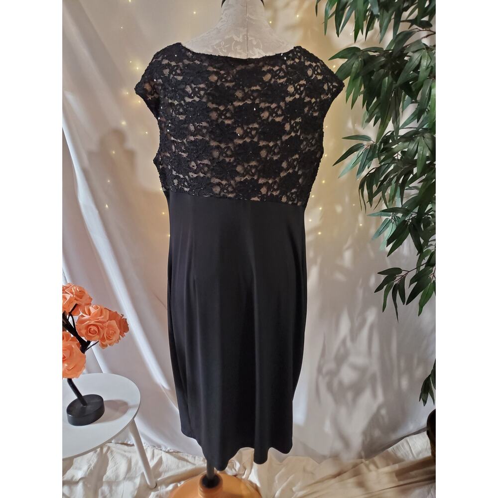 Vtg Y2K Connected Apparel Draped Babydoll Faux Wrap Lace Sparkle Dress Size 14W - Picture 3 of 13